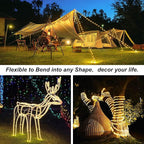 JMEXSUSS 2 Pack Battery Operated Rope Lights Warm White - Outdoor Waterproof, 200LED 66ft 8 Modes Battery Powered String Lights Outdoor with Remote for Camping Tent Trampoline Christmas Decorations