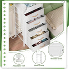 Furnulem 5 Drawers Dresser with Charging Station, Tall Night Stand with Open Shelf, Storage Tower with PVC & Fabric Drawer, Bedside Table for Bedroom, Closet, Entryway, 3 Ways to Use, White