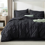 Bedsure Queen Comforter Set Black - Bed in a Bag Queen Size Bedding 7 Pieces, GentleSoft™ Pintuck Bed Set Gift for Family, Pinch Pleat All Season Comforter with Sheets, Pillowcases & Shams