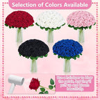 BLEUM CADE 100 Pcs Red Velvet Roses Artificial Flowers, Real Touch, Long Stems, Wedding & Occasion Decor