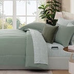 Monbix Full Comforter Set - 7 Pieces Sage Green Bed in a Bag Full Size Track Stitching Bedding Sets, All Seasons Down Alternative Comforter with Sheets,Pillowcases & Shams