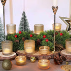 10pcs Ribbed Gold Votive Candle Holders, Assorted Glass Tea Light Candle Holders for Wedding Centerpieces, Brithday, Party and Holiday Decorations