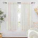 RYB HOME Semi Sheer Curtains 63 inch Length 2 Panels, Linen Textured Privacy Protect Window Drapes Soft Breathable Back Tab Window Curtains for Bedroom Living Room Decor, 52 W x 63 L, Linen