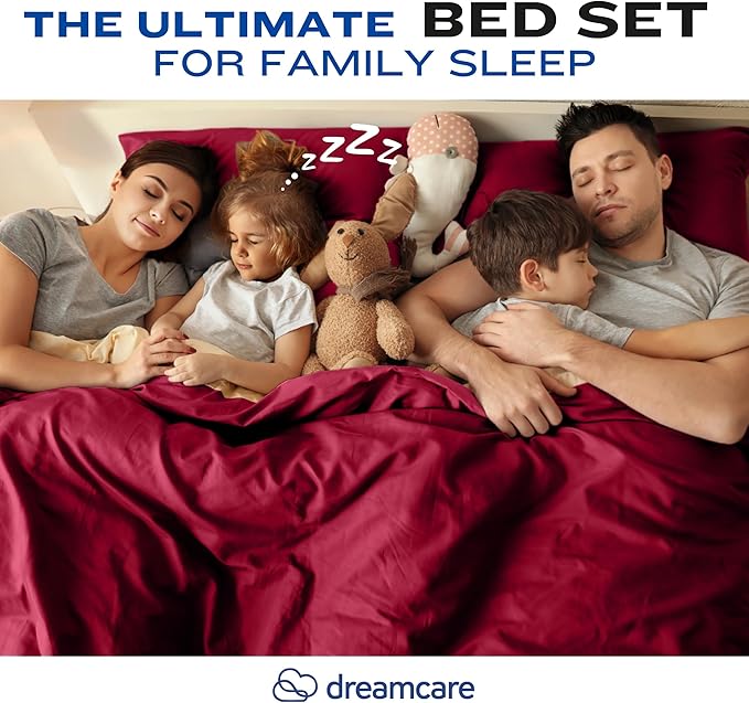 DREAMCARE King Size Sheets Set - Cooling Bed Sheets - 4pcs Set - up to 15" Deep Pocket King Sheet Set – Soft & Long Lasting Cooling - 100% Fine Brushed Polyester with Side Pocket - Burgundy