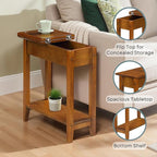 Convenience Concepts American Heritage Flip Top End Table 23.25" - Classic Narrow Chairside Accent with Hidden Storage & Lower Shelf for Traditional, Modern Living Room, Light Walnut