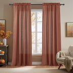 RYB HOME Flax Linen Blend Curtains 90 inches Long for Living Room Bedroom, Light Filtering Semi Translucent Window Treatments for Home Office, W 52 x L 102 inches, Terracotta, 2 Panels