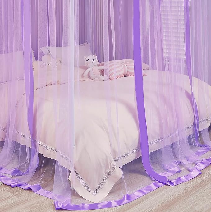 Mengersi Bed Canopy for Girls,Canopy Bed Curtains Canopy for Bed Drapes,Princess Bed Curtains Birthday Present Girls Room Decor,Purple