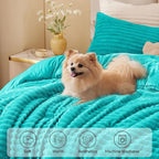 BEDELITE Fleece Queen Comforter Set -Super Soft & Warm Fluffy Teal Bedding, Luxury Fuzzy Heavy Bed Set for Winter with 2 Pillow Cases