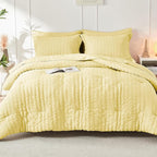 HYMOKEGE Yellow Twin XL Comforter Set Seersucker 5 Pieces, All Season Luxury Bed in a Bag for Bedroom, Bedding Set with Comforter, Sheets, Pillowcase & Sham