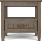 SIMPLIHOME Lev SOLID WOOD 20 Inch Wide Rectangle Transitional End Table with Bottom Drawer in Smoky Brown, For the Living Room and Bedroom