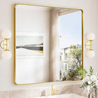 TokeShimi 36x36 Brushed Gold Bathroom Mirror,Bathroom Vanity Mirror Square,Tempered Glass,Gold Framed Bath Mirror Wall(Horizontal/Vertical)