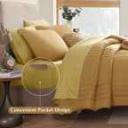 Monbix Queen Comforter Set - 7 Pieces Desert Yellow Bed in a Bag Queen Bedding Sets with Comforters, All Seasons Down Alternative Comforter Bed Set with Sheets, Pillowcases & Shams