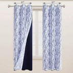 BONZER Mix and Match Curtains - 2 Pieces Branch Print Sheer Curtains and 2 Pieces Blackout Curtains for Bedroom Living Room Grommet Window Drapes, 37x95 Inch/Panel, Indigo, Set of 4 Panels