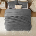 BEDELITE Fleece Twin Comforter Set -Super Soft & Warm Fluffy Grey Faux Fur Bedding, Luxury Fuzzy Heavy Bed Set for Winter with 1 Pillow case