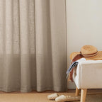 RYB HOME Extra Long Linen Curtains for Dining Room 120 inches Long, Back Tab Farmhouse Light Filtering Privacy Lightweight Floor Sweeping Drapes for Living Room, Khaki, 52" W, 2 Panels