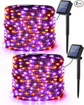 Brizled Orange & Purple Halloween Lights, 2 Pack Total 78FT 240 LED Solar Halloween Fairy Lights, 8 Modes Outdoor Orange Fairy Light, Purple Twinkle Light String Black Wire Outside Spooky Decorations