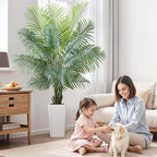 VEVOR Artificial Areca Palm Tree 6 ft, Fake Palm Tropical Plants with White Tall Planter, Faux Floor Silk Plant in Pot, Large Trees for Home Office Living Room Decor House Warming, Indoor Outdoor