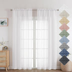 Aiyufeng White Sheer Curtains 72 inches Long 2 Panels, Fresh Textured Semi Sheer White Curtains Linen Breathable Elegant Door Curtains & Drapes for Farmhouse/Living Room/Kitchen, 40Wx72L inch