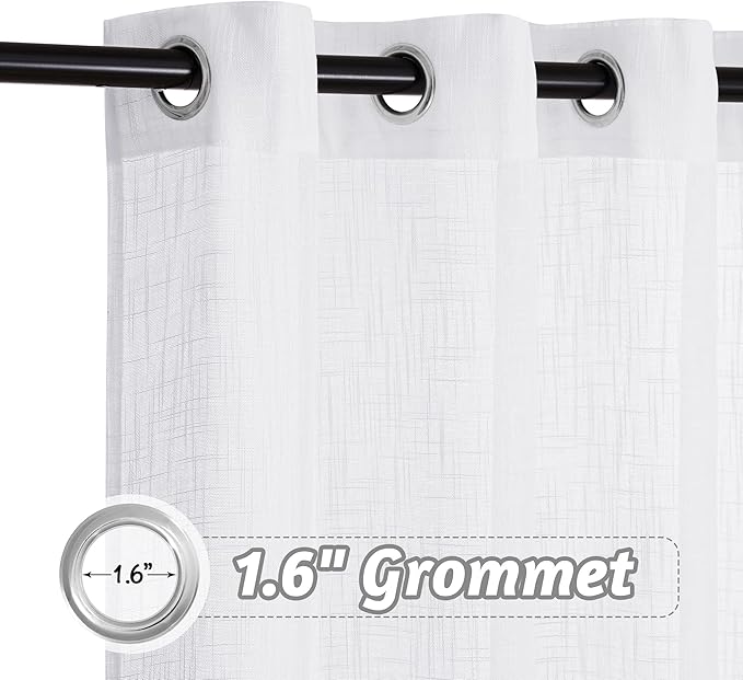 RYB HOME White Curtains Sheer - Linen Textured Privacy Curtains for Bedroom Privacy Windows Decor, Natural Light Flirt Panels for Patio Sliding Door Living Room, W 52 x L 95, 1 Pair
