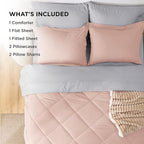 Bedsure Queen Comforter Set - 7 Pieces Reversible Blush Pink Bedding, Queen Size Bed Set for All Seasons, Bed in a Bag with Down Alternative Comforter, Sheets, Pillowcases & Shams