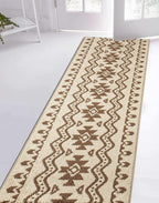 Custom Length Cut to Size Tribal Ethnic Southwestern Inspired Hallway Runner Rug, Non Slip Rubber Backed, 31 inch Wide X Customized Length, Aztec Beige, 31 inch X 9 feet