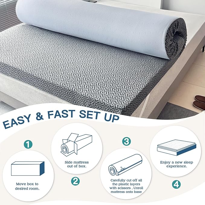 Airensky 3 Inch Memory Foam Mattress Topper, Cooling Gel Infused High Density Twin (39"x75") Topper with Removable Skin-Friendly Cover, Bed Topper for Pressure Relief Back Pain, CertiPUR-US Certified