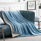 Walensee Sherpa Fleece Blanket (Throw Size 50”x60” Slate Blue) Plush Throw Fuzzy Super Soft Reversible Microfiber Flannel Blankets for Couch, Bed, Sofa Ultra Luxurious Warm and Cozy for All Seasons