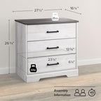 Prepac Rustic Ridge Farmhouse 3-Drawer Nightstand, Chest of Drawers for Bedroom, Wooden Bedroom Dresser with 3 Storage Drawers, 16.25in x 27.5in x 26.75in, Washed White
