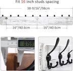 WEBI Coat Rack Wall Mount,38 9/16" Long,10 Hooks,Large Coat Hooks Wall Mounted,Coat Hanger Wall,Wood Hook Rack Rail,Triple Hooks for Hanging Coats,Clothes,Jacket,Black/White