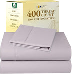 California Design Den Twin XL Sheet Sets - Soft 400 Thread Count Sateen, Natural 100% Cotton Sheets with Deep Pockets, Cooling and Durable Bedding Set - Dusky Lavender Grey
