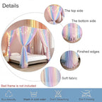 Akiky Canopy Bed Curtains with Lights 4 Corner Post Bed Canopy for Adults Girls, Rainbow Bed Drapes Netting-8 Panel Curtains,King