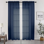 Chyhomenyc Sheer Curtains Extra Long 96 inch 2 PCS- Casual Style Airy & Breathable with Amount Light Sheer Panels for Patio/Glass Door (1 Pair Set=Total 84 inches Wide, Each W42 x L96, Navy Blue)