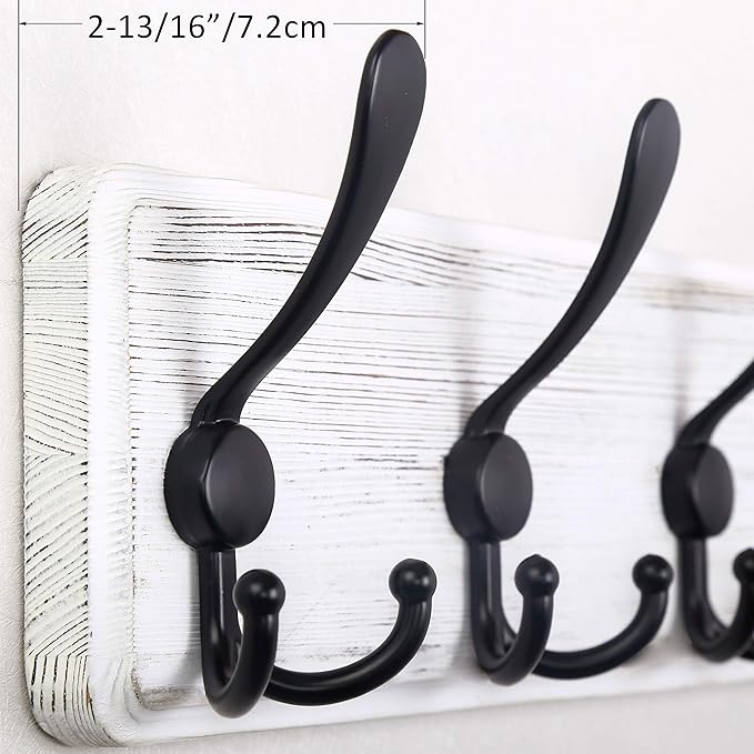 WEBI Coat Rack Wall Mount,Coat Hooks Wall Mounted,16" Hole to Hole,Coat Hanger Wall,Wood Hook Rack Rail,5 Triple Hooks for Hanging Coats,Jacket,Clothes,Black/White