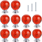 10 PCS Crystal Cabinet Knobs Round Glass Bubbles Dresser Knobs Smooth Drawer Knobs Handle for Home, Cabinet, Drawer and Dresser Hardware with 3 Different Size Screws, 30MM (Red)