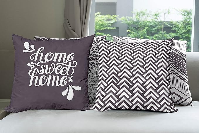 Ambesonne Geometric Throw Pillow Cushion Case Pack of 4, Home Phrase Minimal Zigzag Squama Dahlia Flower Petals Chevron Tribal, Modern Accent Double-Sided Digital Printing, 18", Dark Mauve and White