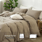 MooMee Bedding Duvet Cover Set 100% Washed Cotton Linen Like Textured Breathable Durable Soft Comfy (Solid Light Camel, Oversized Queen 98"x98")