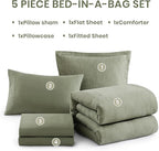 Monbix Twin XL Comforter Set Sage Green, Cationic Dyeing Bedding Set Reversible 5 Pieces, All Season Bed in a Bag with Comforter, Sheets, Pillowcase & Sham