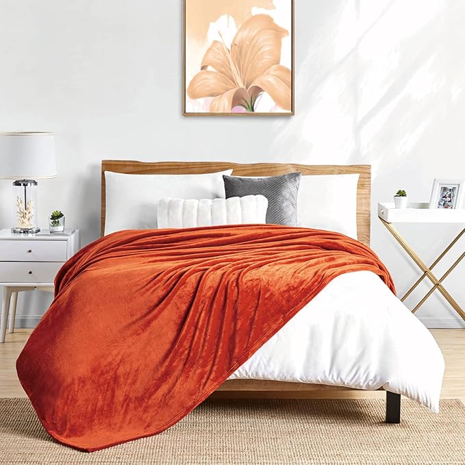 Walensee Fleece Blanket Plush Throw Fuzzy Lightweight (Queen Size 90x90 Orange) Super Soft Microfiber Flannel Blankets for Couch, Bed, Sofa Ultra Luxurious Warm and Cozy for All Seasons