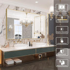 60x36 Inch LED Bathroom Mirror, Gold Metal Framed Lighted Mirror for Bathroom, Wall Mouted LED Vanity Mirror with Lights, 3 Colors and Stepless Dimmable, Anti-Fog, Memory