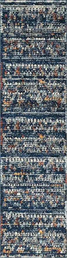 Rugs.com Morocco Collection Rug – 10 Ft Runner Navy Blue High-Pile Rug Perfect for Hallways, Entryways
