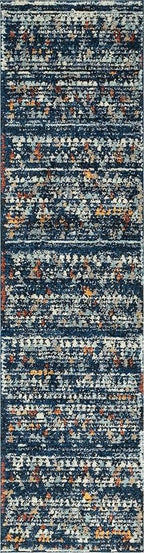 Rugs.com Morocco Collection Rug – 10 Ft Runner Navy Blue High-Pile Rug Perfect for Hallways, Entryways