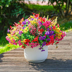 SHareconn 48 Bundles Artificial Flowers for Outdoors Decoration, Faux Plants Fake Silk Colorful Daisy Eucalyptus Lavender, UV Resistant for Outside Home Porch Patio Spring Decor, RedRosyPurpleYellow