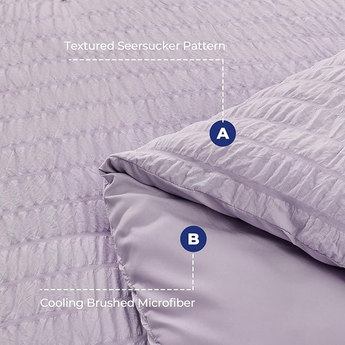 HYMOKEGE Lavender Queen Comforter Set Seersucker 7 Pieces, All Season Luxury Bed in a Bag for Bedroom, Bedding Set with Comforters, Sheets, Pillowcases & Shams