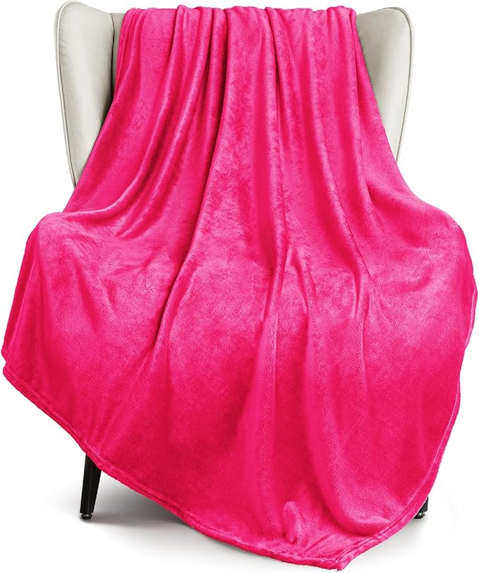 Exclusivo Mezcla Fleece Throw Blanket for Couch, Sofa, 300GSM Super Soft and Warm Blankets, Hot Pink Throw All Season Use, Cozy, Plush, Lightweight, 50x60 Inches