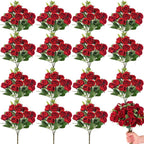 Zeyune 16 Bunches 12 Inch Artificial Mini Rose Bouquet 160 Heads Bridal Flower Bouquets Fake Silk Rose Bulk for Wedding Bridal Shower Christmas Home Office Garden Decoration(Red)