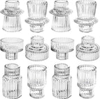 Clear Candlestick Holders 12PCS Ribbed Glass Taper Candle Holders for Tealight Stick Candles Table Centerpieces Thanksgiving Christmas Indoor and Outdoor Decorations