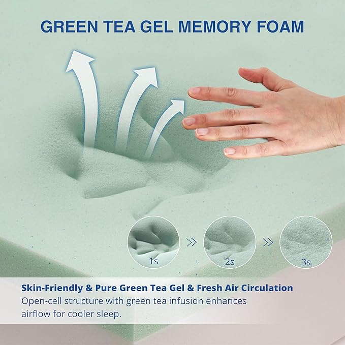 12 Inch Green Tea Memory Foam Mattress, Full Size Mattress in a Box, Gel Infused Foam for Pressure Relief and Cool Sleep, CertiPUR-US Certified, Medium Firm