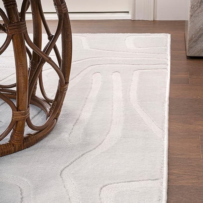 JONATHAN Y Graphic Lines High-Low Indoor Area Rug 8X10 White/Cream, Alcina Modern Scandinavian for Living Room, Bedroom, Kitchen, Easy-Cleaning, High Traffic, Pet-Friendly, Non-Shedding SND102B-8