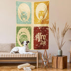 Lunarable Afro Tapestry Twin Size, Pop Art Style Disco Themed Arrangement Retro Dance Fever American Culture, Wall Hanging Bedspread Bed Cover Wall Decor, Twin Size, Yellow Blue