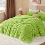 BEDELITE Fleece Queen Comforter Set -Super Soft & Warm Fluffy Dark Citron Bedding, Luxury Fuzzy Heavy Bed Set for Winter with 2 Pillow Cases